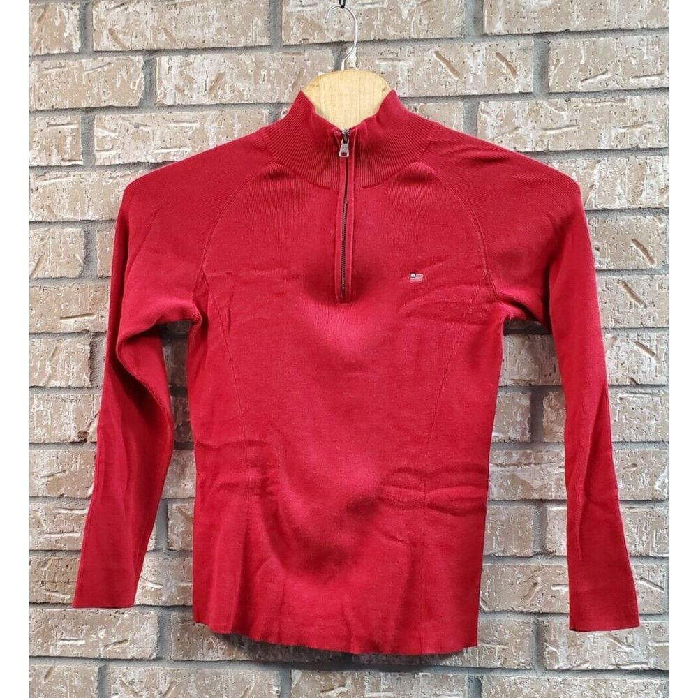 Polo Jeans Company Ralph Lauren 1/4 Zip Mock Neck Sweater Women Size Large L Red